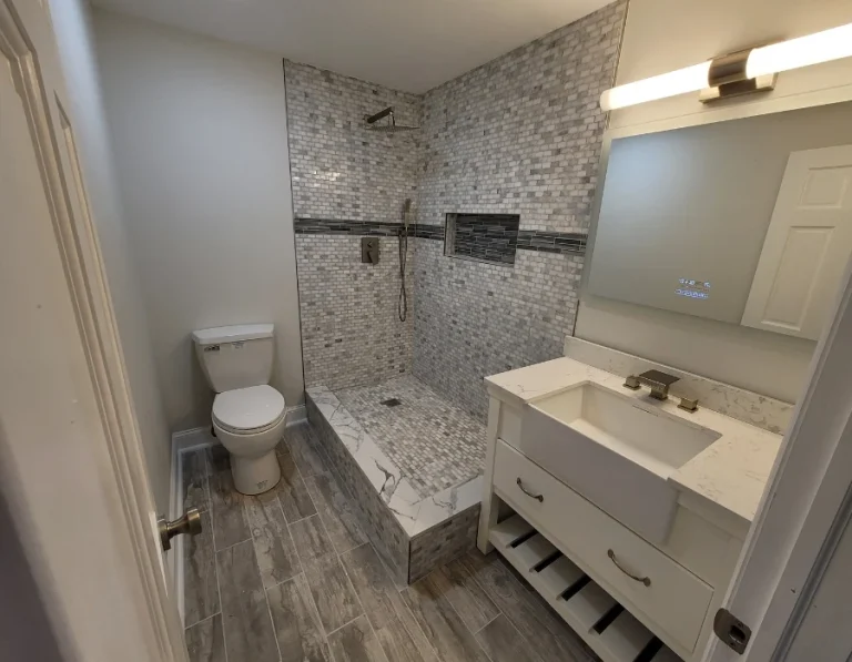 basement finishing-lawrenceville, full bathroom in basement