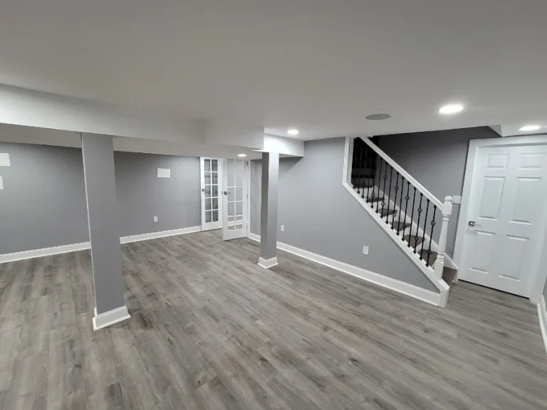 Basement Remodeling- wall gray- floor vinyl-pinceton nj