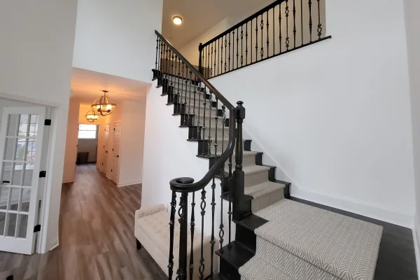 brown painted stairs vinyl flooring walls painted with benjamim more