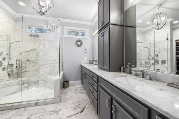 Bathroom remodeling with updated shower and tile installation